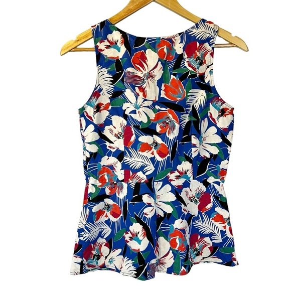 J Crew Floral Linen Blend Peplum Sleeveless Multicolor Tank Top 0 - Picture 2 of 5